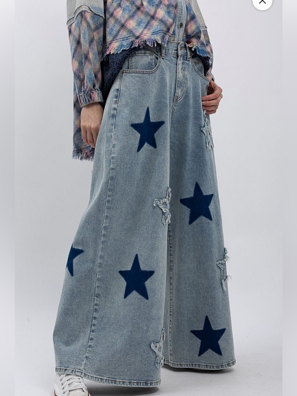 Blue Velvet Star Patch Mineral Washed Wide Leg Size S